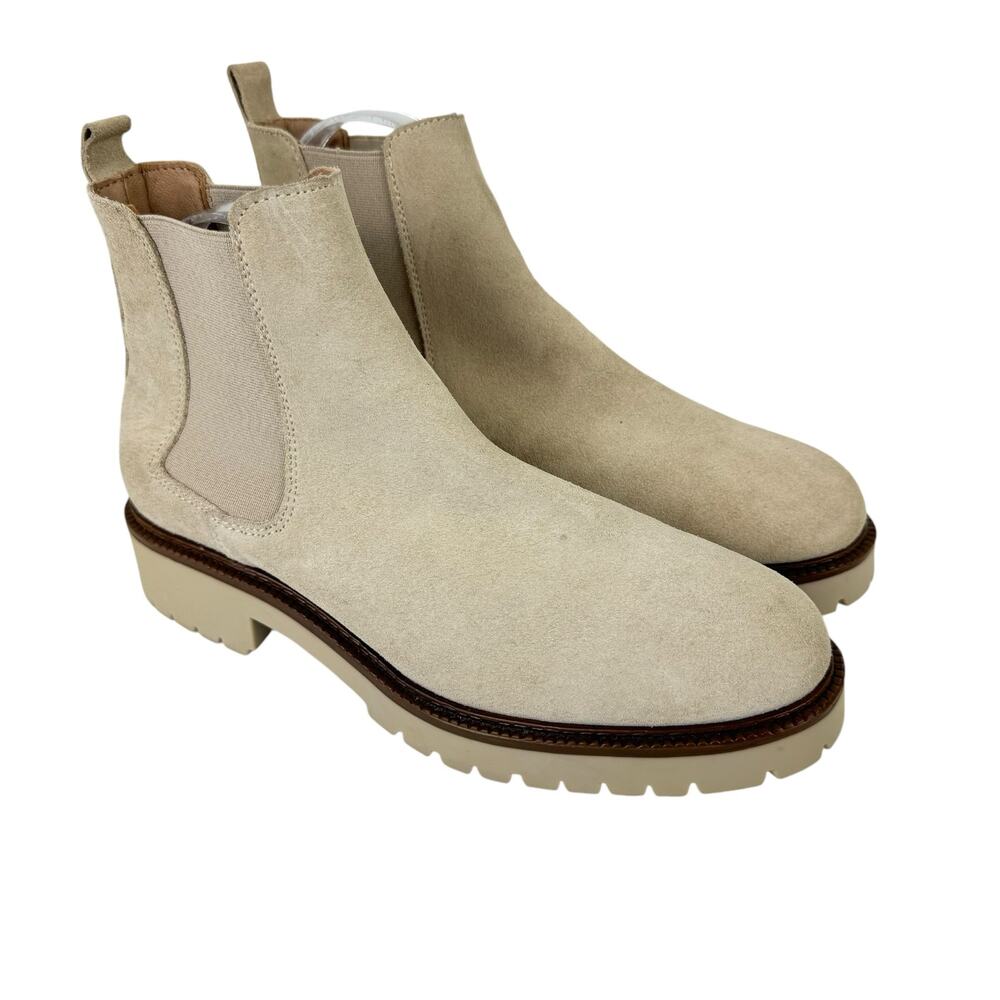 Enzo Tesoti Cream Suede Leather Pull On Lug Sole Chelsea Boots - Picture 6 of 12